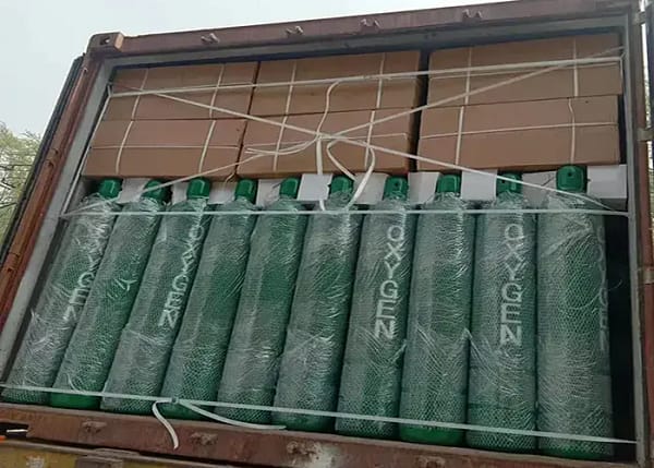 Oxygen cylinders ready for transport