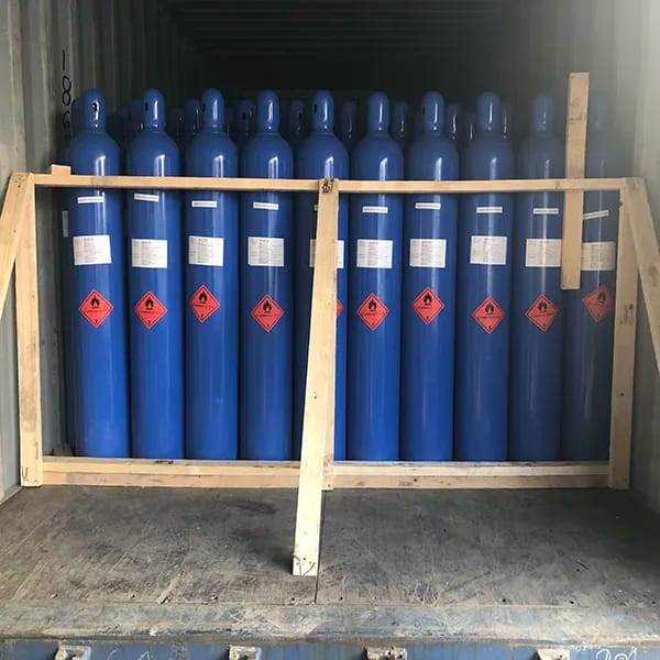 Gas cylinders fully packed and ready for export shipment.