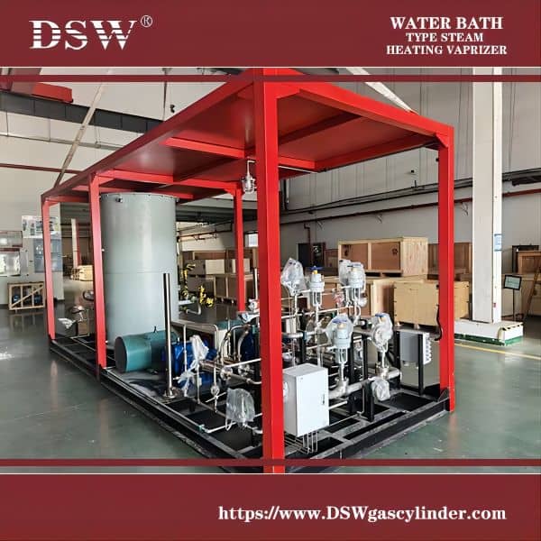water bath type steam vaporizer skid structure with pipes and tubes