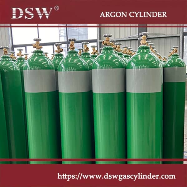 Blue argon cylinders are colour-coded blue to indicate they contain argon gas.