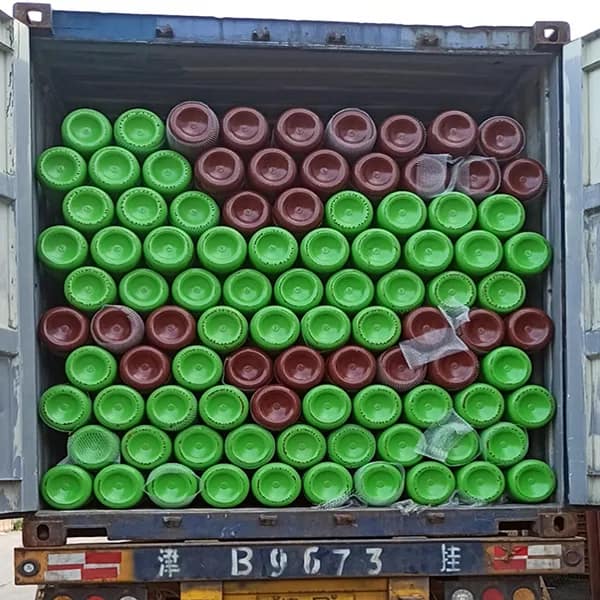 47L gas cylinders prepared for international shipment in a container