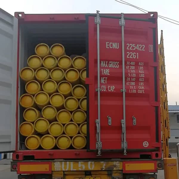 Gas bottles packed and prepared for shipment.