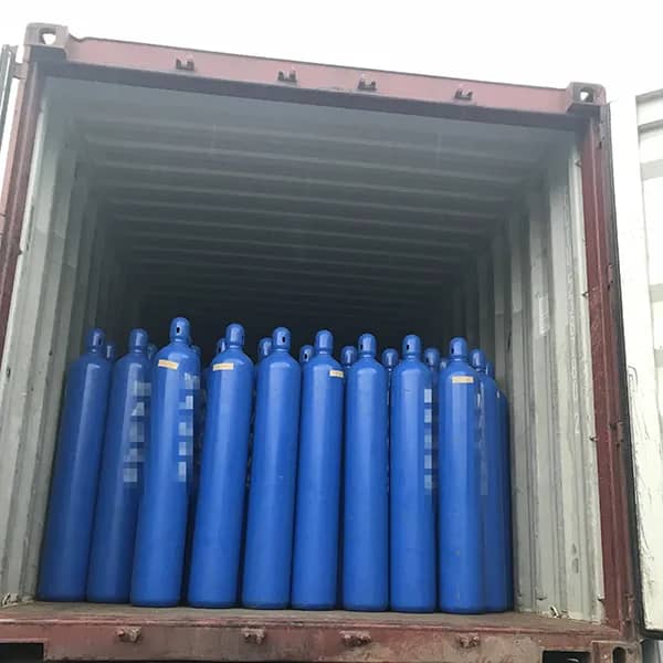 Industrial gas cylinders loaded in container for export