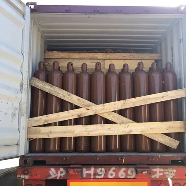 High-pressure gas cylinder securely packed for transport