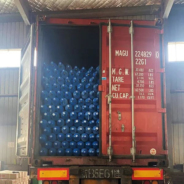 Industrial cylinders prepared for shipment.