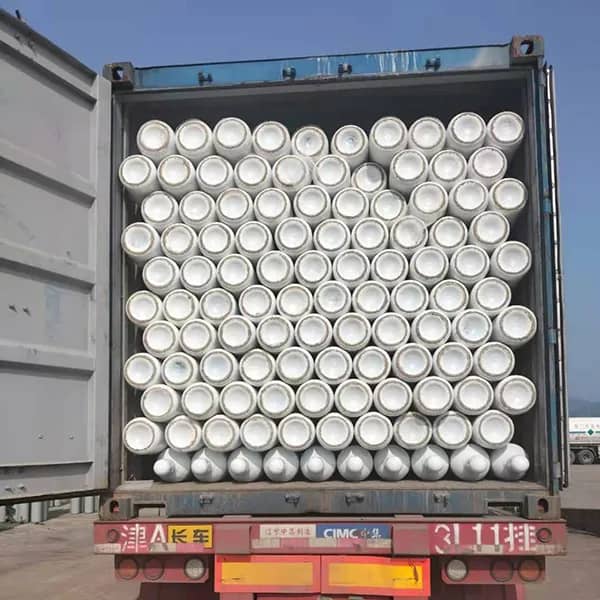 Industrial gas cylinders packed and loaded for delivery