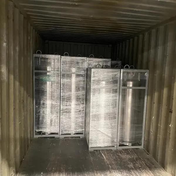 Liquid nitrogen flask securely packed for export logistics and international shipping