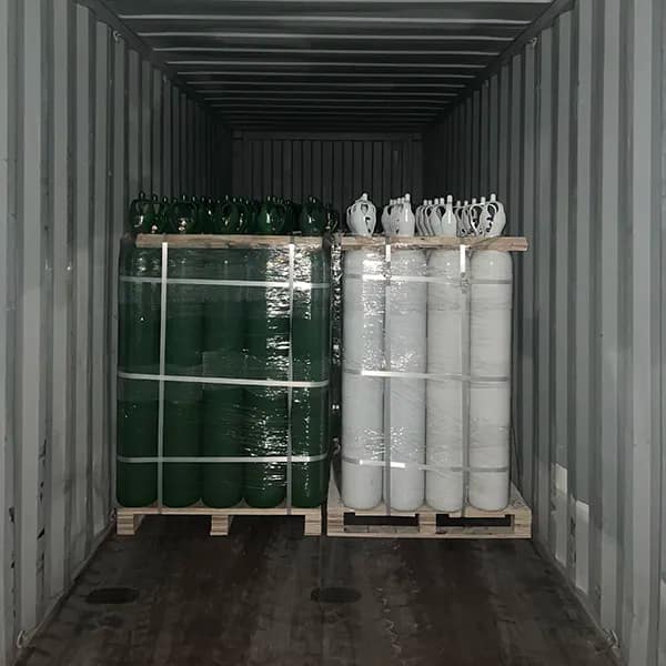 Oxygen bottles prepared for shipment