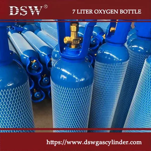Multiple oxygen gas bottles in various sizes for medical and industrial use