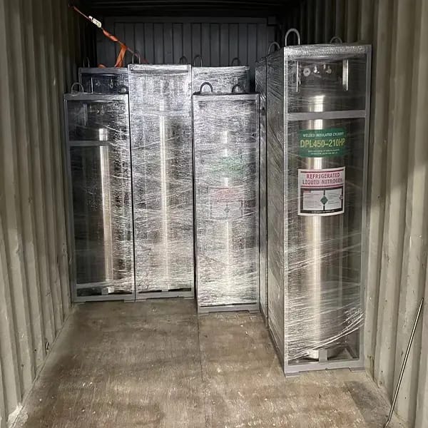 Vacuum insulated dewar securely packaged for safe shipping