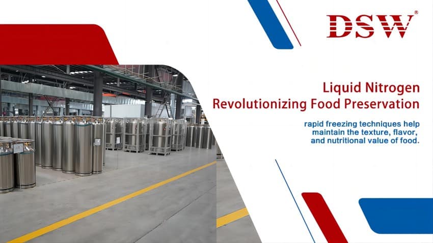 Liquid nitrogen in dewars used for rapid cooling and flash freezing in industrial applications