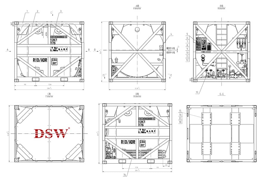 iso tank container drawing, Isotainer specification