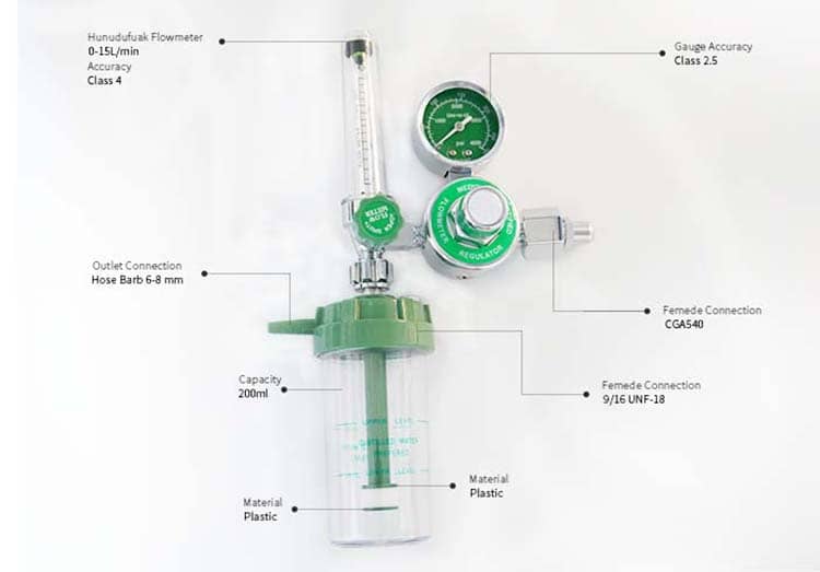 Medical Oxygen Regulators with Humidifier Bottle