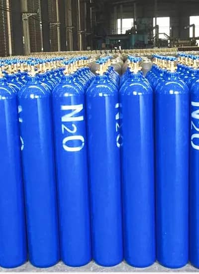 Nitrous oxide gas cylinder and liquid N2O tank for medical, food, and industrial use