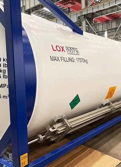 lox-liquid-oxygen-cryogenic-storage-conversion Liquid oxygen (LOX) cryogenic fluid at -183°C used in aerospace, medical oxygen, and industrial gas applications.