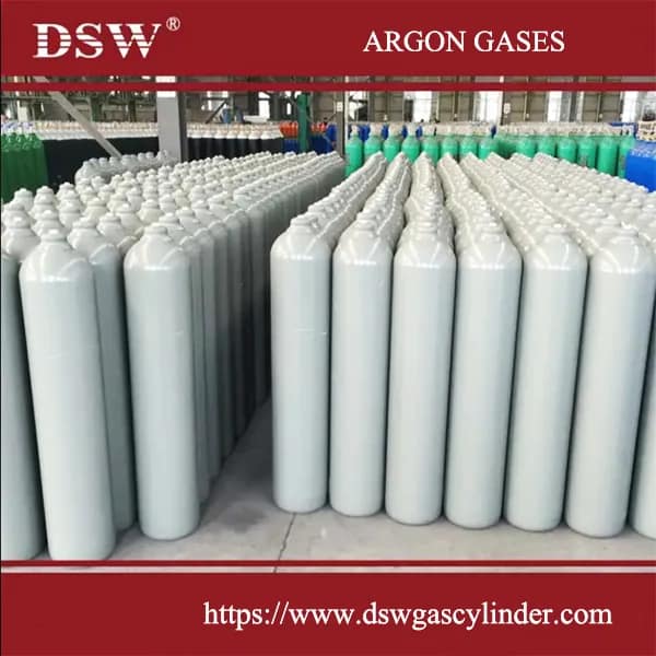 Compressed argon gas cylinders ready for delivery