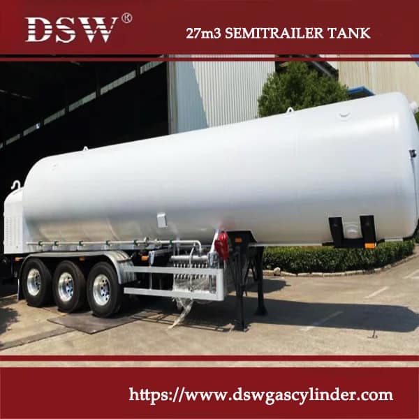 Cryogenic semitrailer tank used for transporting liquefied gases like LNG, nitrogen, or oxygen